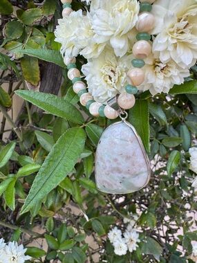 Coachella Bound?? Handcrafted Green and Cream Pendant Necklace - Women Jewelry